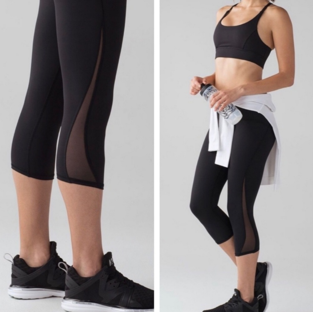 lululemon athletica Black Capri Leggings with Sheer Side Panels